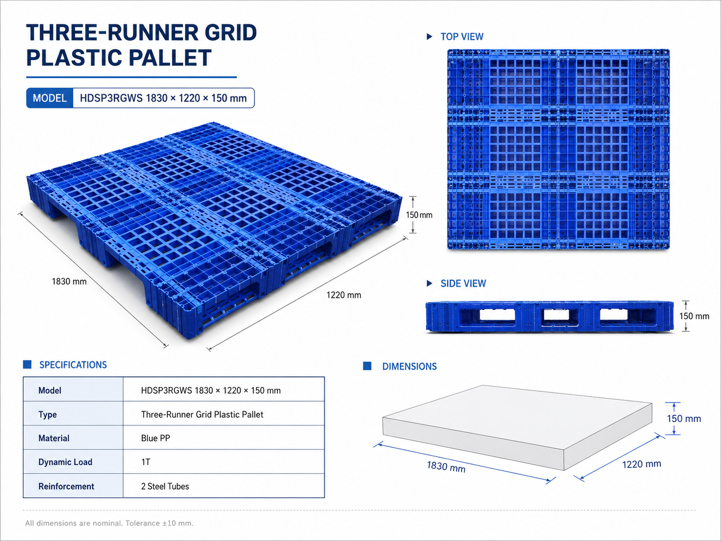 1830x1220x150 mm Modular Plastic Pallet