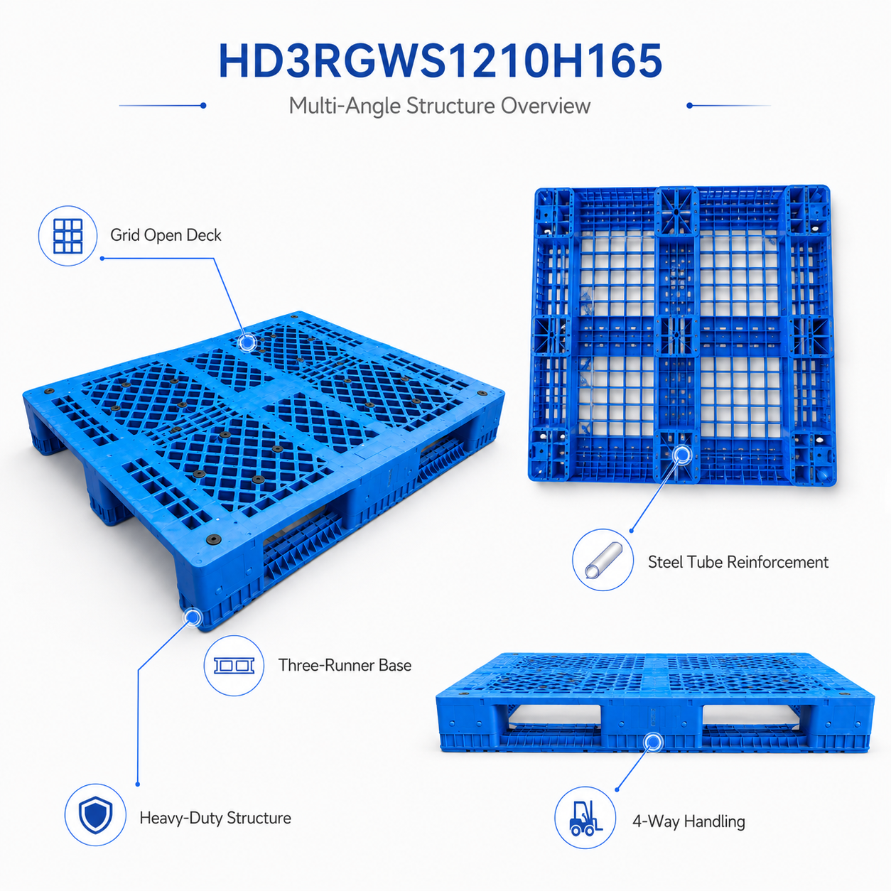 HD3RGWS1210H165 Three-Runner Open Deck Plastic Pallet