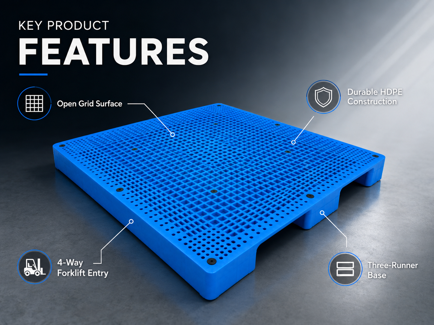 HD3RGNS1515A Three-Runner Open Deck Plastic Pallet