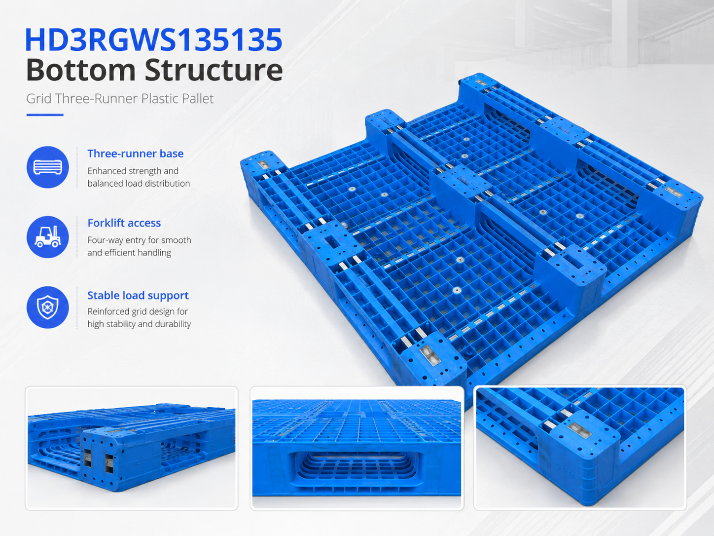 HD3RGWS135135 Three-Runner Open Deck Plastic Pallet