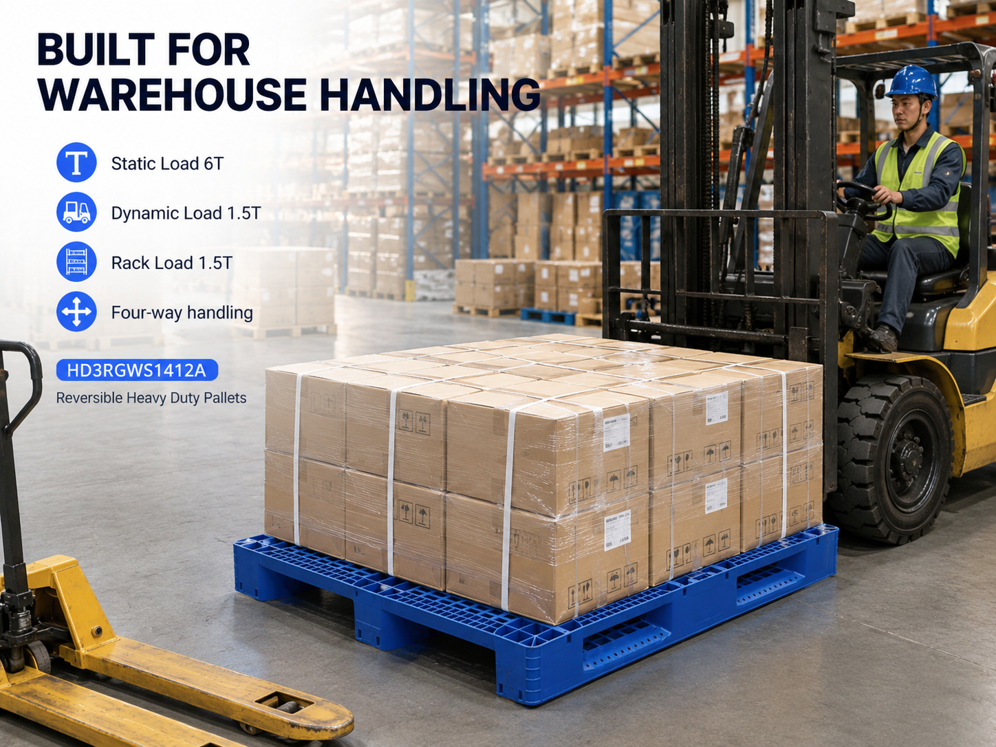 1400x1200x150 mm Three-Runner Open Deck Plastic Pallet