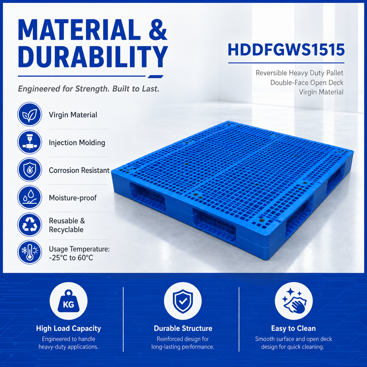 1500x1500x160 mm Double-Face Open Deck Plastic Pallet