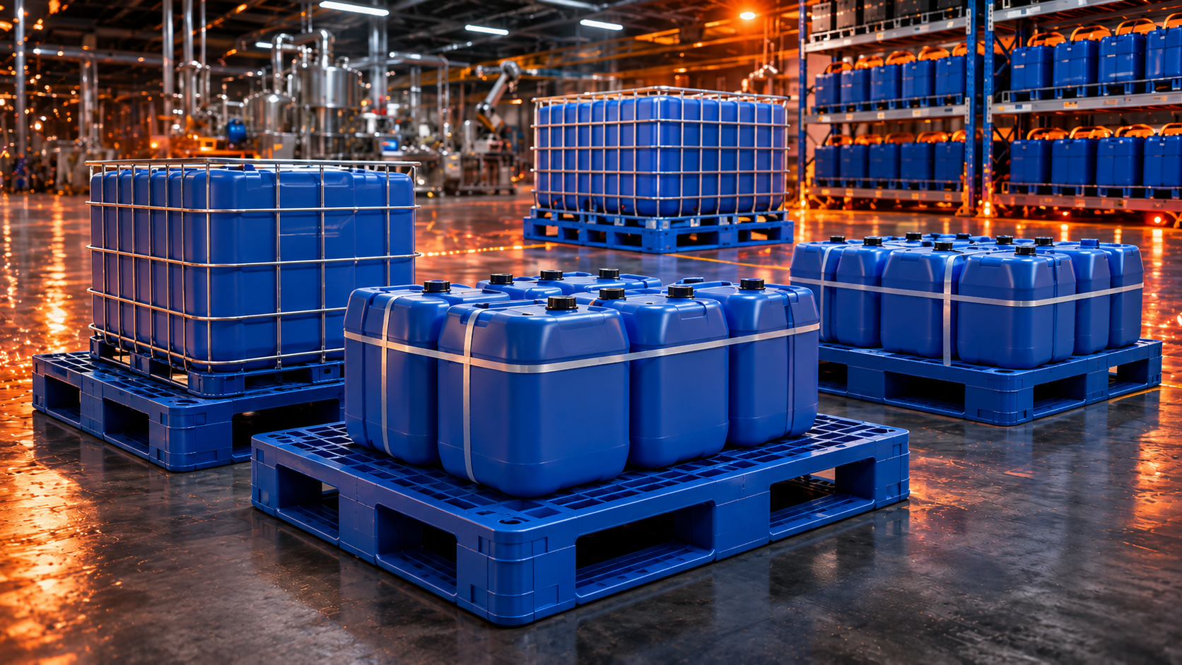 Flame-retardant plastic pallets in chemical warehouse environment