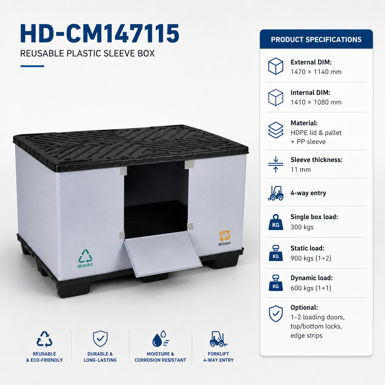 1470x1150 Twin-Sheet Plastic Sleeve Pack Container - Hum safety stop type