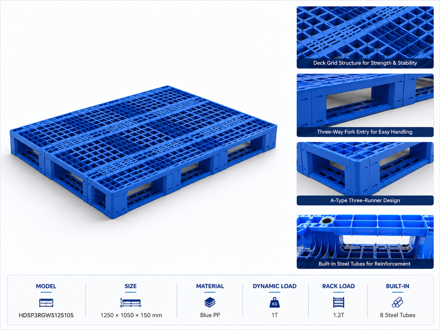 1250x1050x150 mm Modular Plastic Pallet