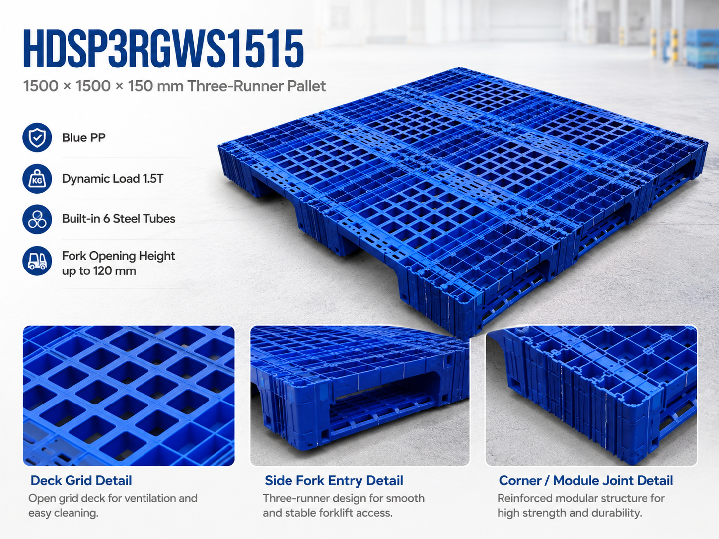 1500x1500x150 mm Modular Plastic Pallet
