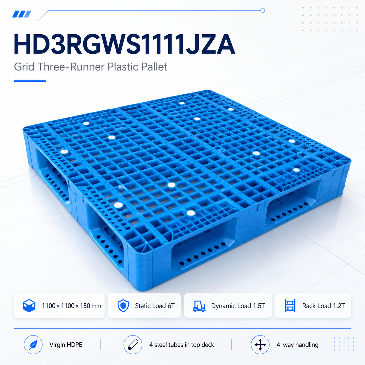 HD3RGWS1111JZA Three-Runner Open Deck Plastic Pallet