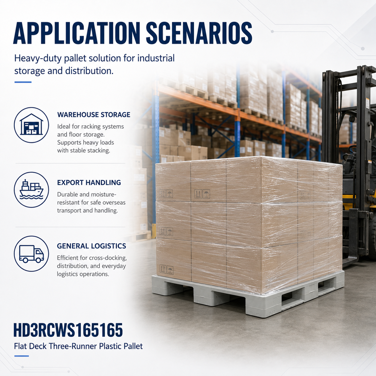 1650x1650x165 mm Three-Runner Solid Top Plastic Pallet