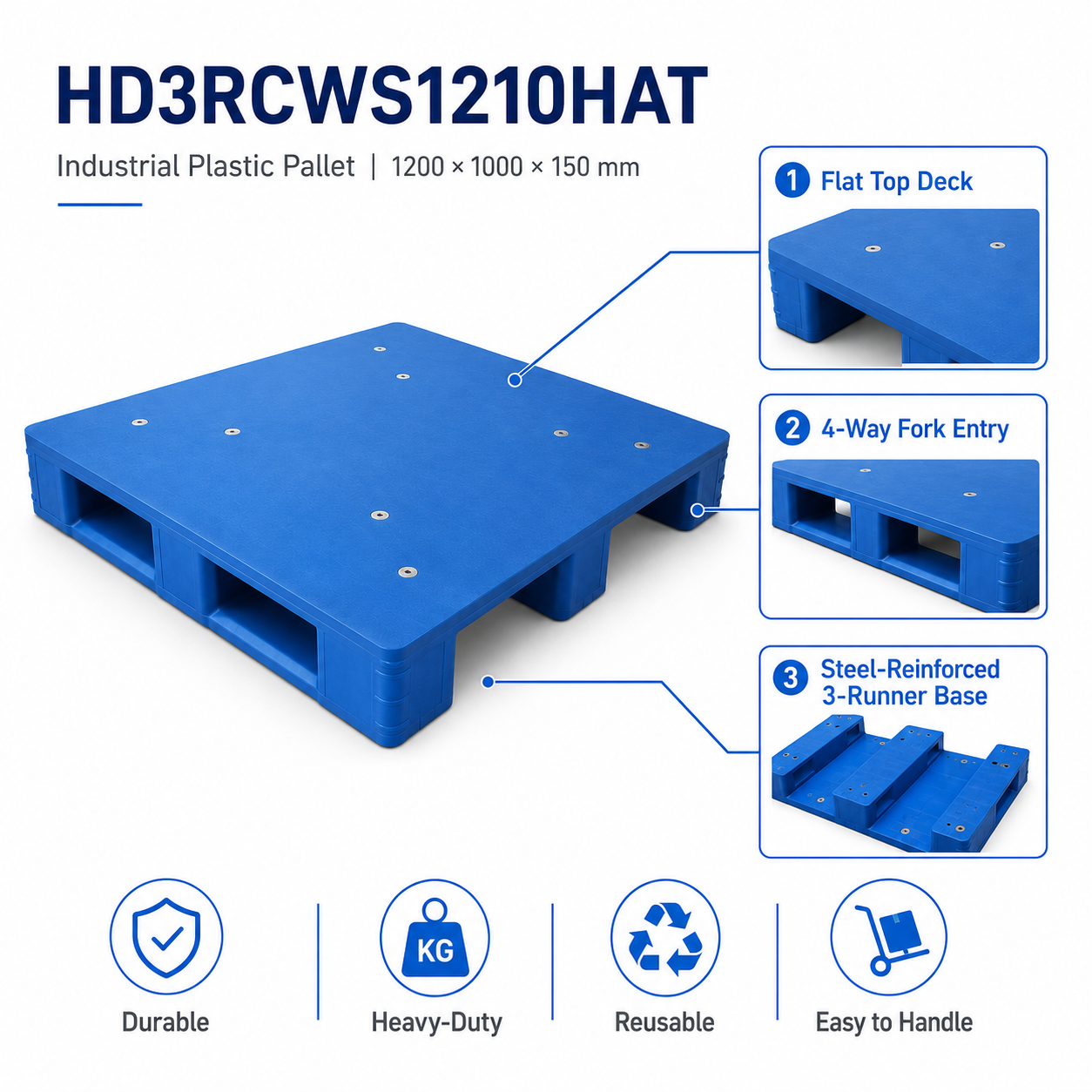 HD3RCWS1210HAT Three-Runner Solid Top Plastic Pallet
