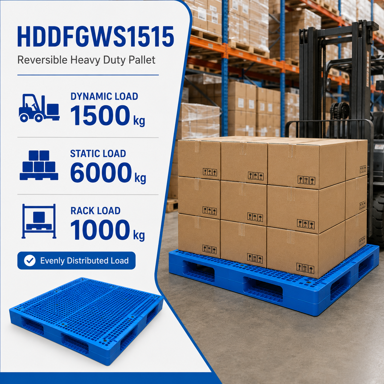 1500x1500x160 mm Double-Face Open Deck Plastic Pallet