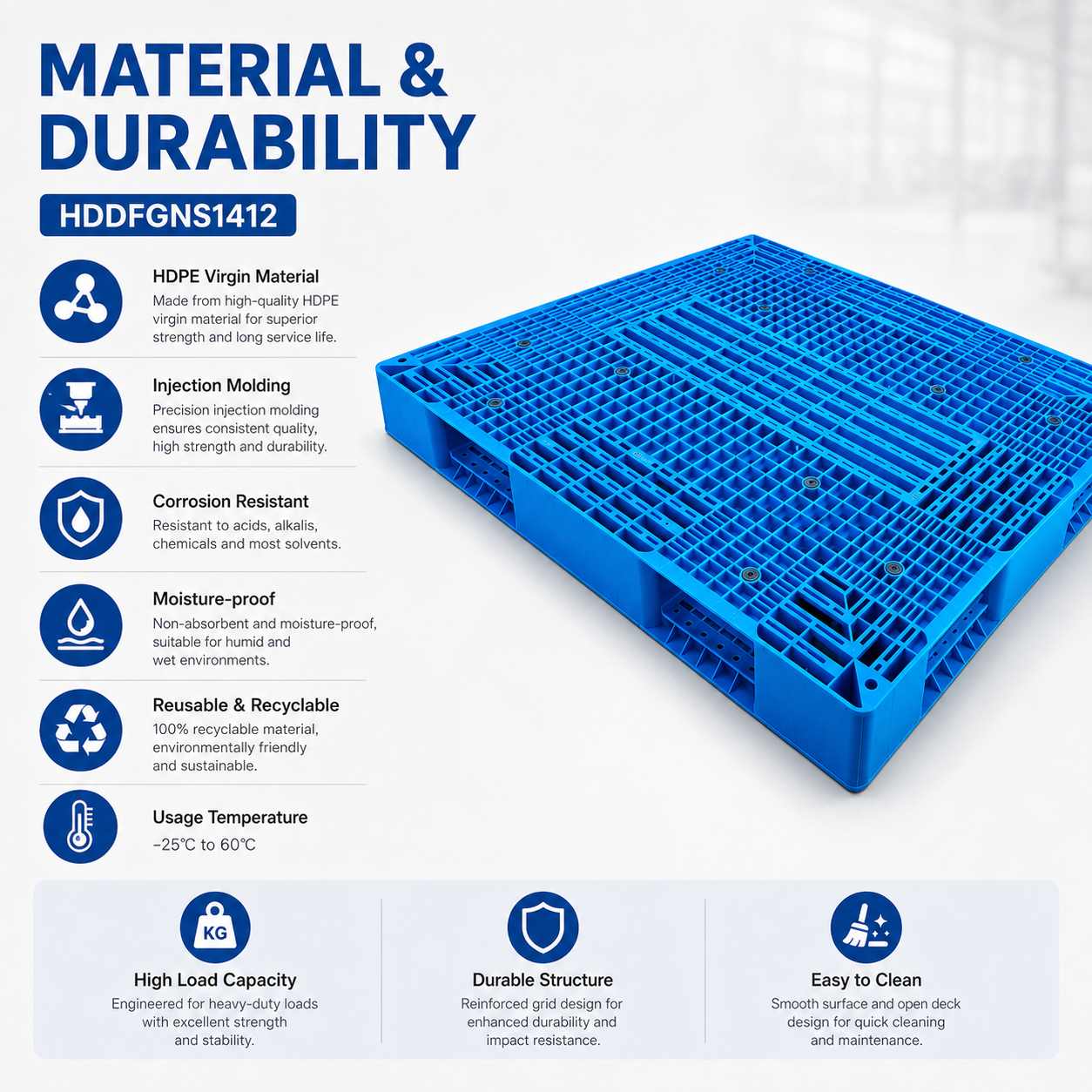 1400x1200x150 mm Double-Face Open Deck Plastic Pallet